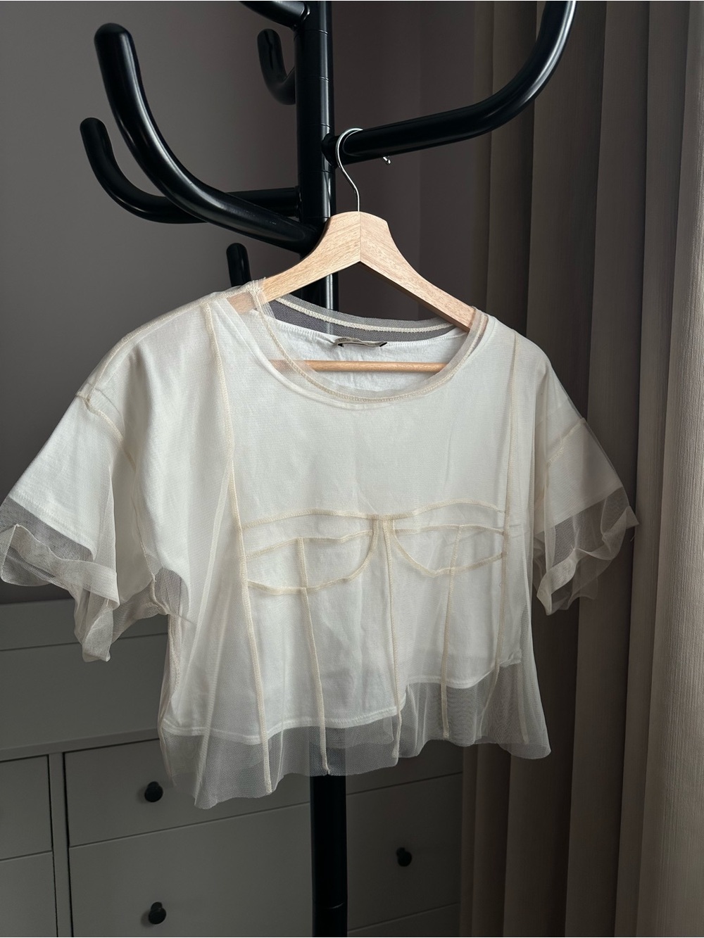 3 for$12 ❤️ Zara Sheer Ivory Mesh Crop Top Lightweight Tee